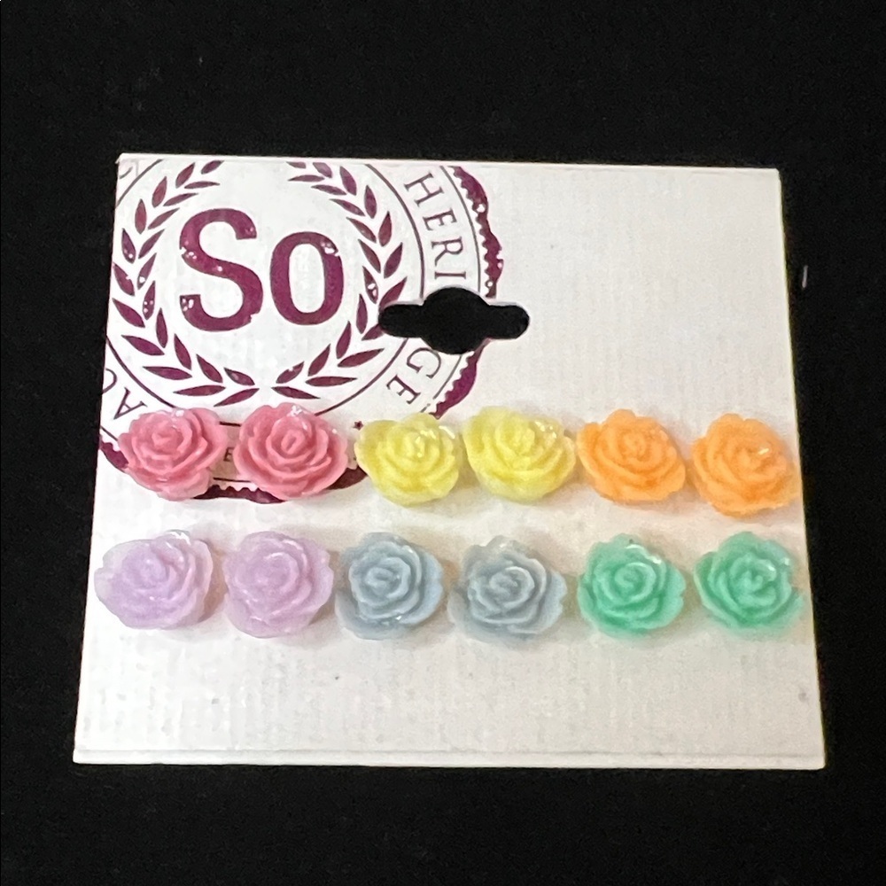 SO Multicolor Rose Stud Earrings Set